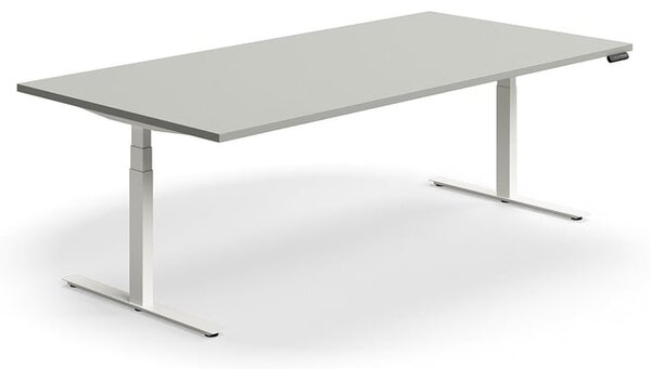 AJ Produkty Jednací stůl QBUS, výškově nastavitelný, obdélníkový, 2400x1200 mm, bílá podnož, světle šedá