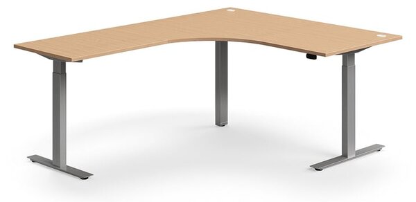 AJ Produkty Výškově nastavitelný stůl FLEXUS, rohový, 1600x2000 mm, stříbrná podnož, buk
