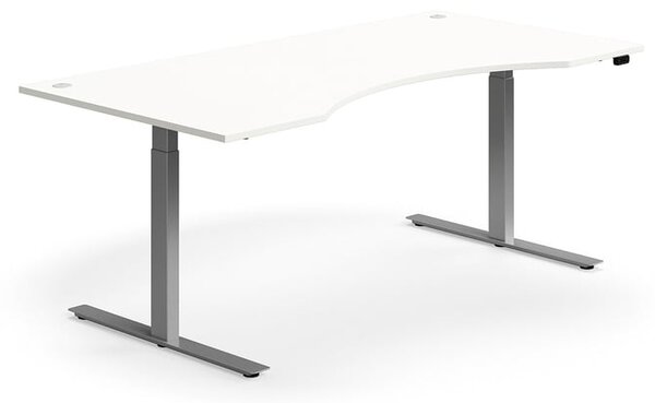 AJ Produkty Výškově nastavitelný stůl FLEXUS, vykrojený, 2000x1000 mm, stříbrná podnož, bílá