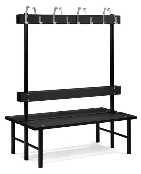 AJ Produkty Šatní lavice s věšákem STADIUM, oboustranná, 16 háčků, 1500 mm, černá