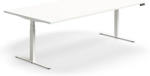 AJ Produkty Jednací stůl QBUS, výškově nastavitelný, obdélníkový, 2400x1200 mm, bílá podnož, bílá