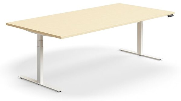 AJ Produkty Jednací stůl QBUS, výškově nastavitelný, obdélníkový, 2400x1200 mm, bílá podnož, bříza