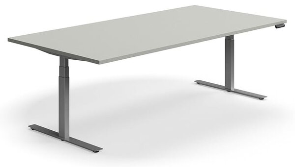 AJ Produkty Jednací stůl QBUS, výškově nastavitelný, obdélníkový, 2400x1200 mm, stříbrná podnož, světle šedá