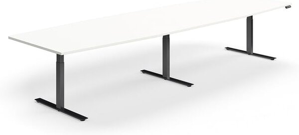 AJ Produkty Jednací stůl QBUS, výškově nastavitelný, ve tvaru sudu, 4000x1200 mm, černá podnož, bílá