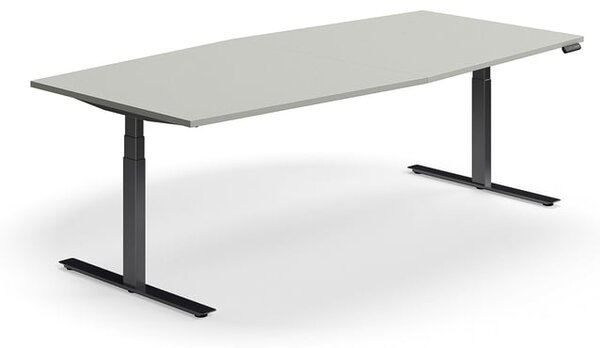 AJ Produkty Jednací stůl QBUS, výškově nastavitelný, ve tvaru sudu, 2400x1200 mm, černá podnož, světle šedá