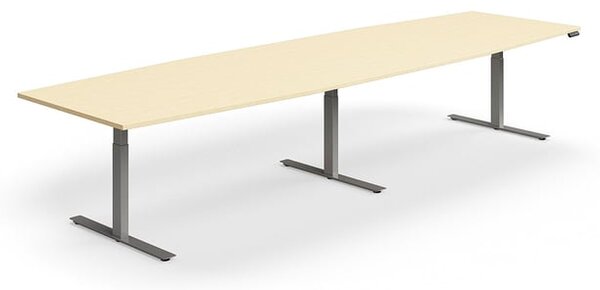 AJ Produkty Jednací stůl QBUS, výškově nastavitelný, ve tvaru sudu, 4000x1200 mm, stříbrná podnož, bříza