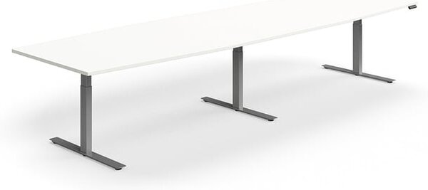AJ Produkty Jednací stůl QBUS, výškově nastavitelný, ve tvaru sudu, 4000x1200 mm, stříbrná podnož, bílá