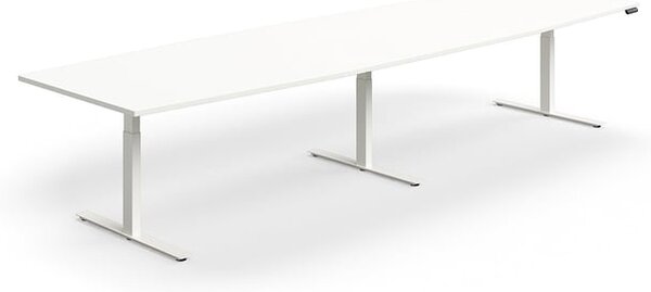 AJ Produkty Jednací stůl QBUS, výškově nastavitelný, ve tvaru sudu, 4000x1200 mm, bílá podnož, bílá