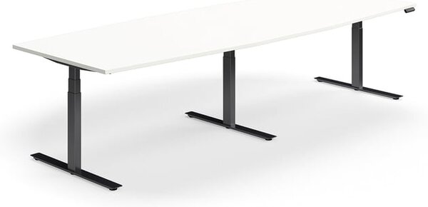 AJ Produkty Jednací stůl QBUS, výškově nastavitelný, ve tvaru sudu, 3200x1200 mm, černá podnož, bílá