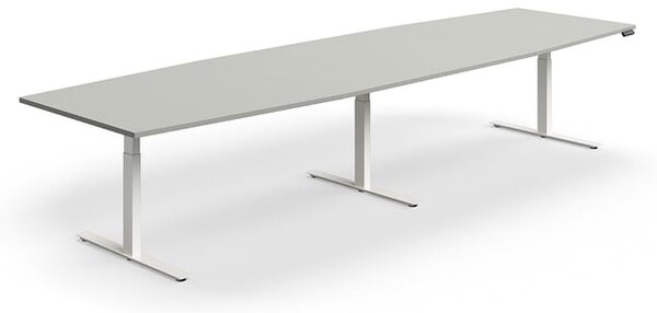AJ Produkty Jednací stůl QBUS, výškově nastavitelný, ve tvaru sudu, 4000x1200 mm, bílá podnož, světle šedá