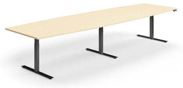 AJ Produkty Jednací stůl QBUS, výškově nastavitelný, ve tvaru sudu, 4000x1200 mm, černá podnož, bříza