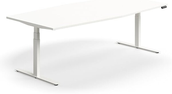 AJ Produkty Jednací stůl QBUS, výškově nastavitelný, ve tvaru sudu, 2400x1200 mm, bílá podnož, bílá