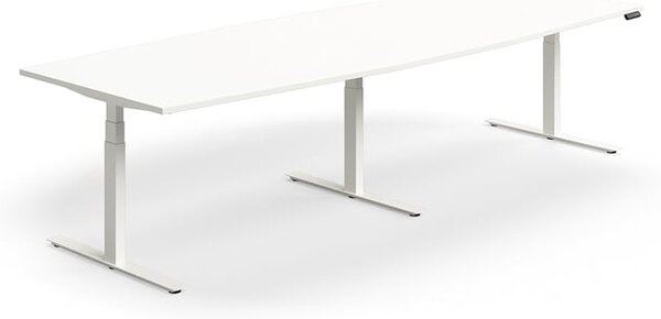 AJ Produkty Jednací stůl QBUS, výškově nastavitelný, ve tvaru sudu, 3200x1200 mm, bílá podnož, bílá