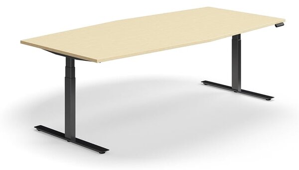 AJ Produkty Jednací stůl QBUS, výškově nastavitelný, ve tvaru sudu, 2400x1200 mm, černá podnož, bříza