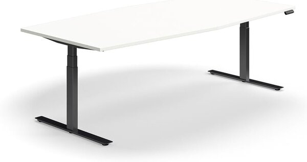 AJ Produkty Jednací stůl QBUS, výškově nastavitelný, ve tvaru sudu, 2400x1200 mm, černá podnož, bílá
