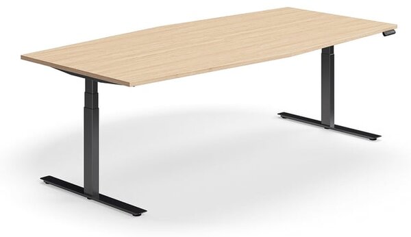 AJ Produkty Jednací stůl QBUS, výškově nastavitelný, ve tvaru sudu, 2400x1200 mm, černá podnož, dub