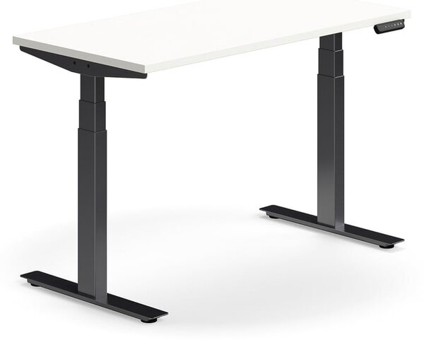 AJ Produkty Výškově nastavitelný stůl QBUS, 1200x600 mm, černá podnož, bílá