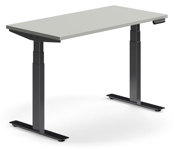 AJ Produkty Výškově nastavitelný stůl QBUS, 1200x600 mm, černá podnož, světle šedá