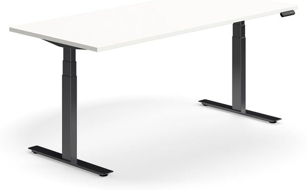 AJ Produkty Výškově nastavitelný stůl QBUS, 1800x800 mm, černá podnož, bílá