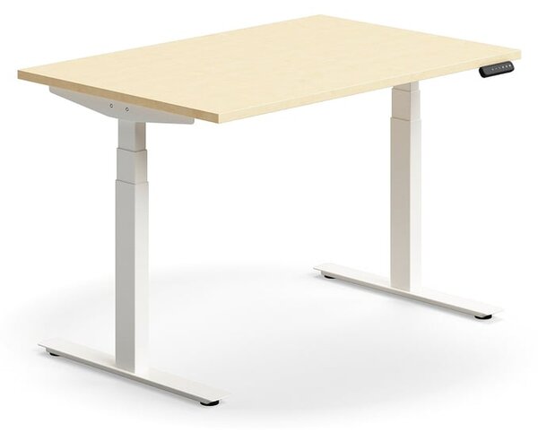 AJ Produkty Výškově nastavitelný stůl QBUS, 1200x800 mm, bílá podnož, bříza
