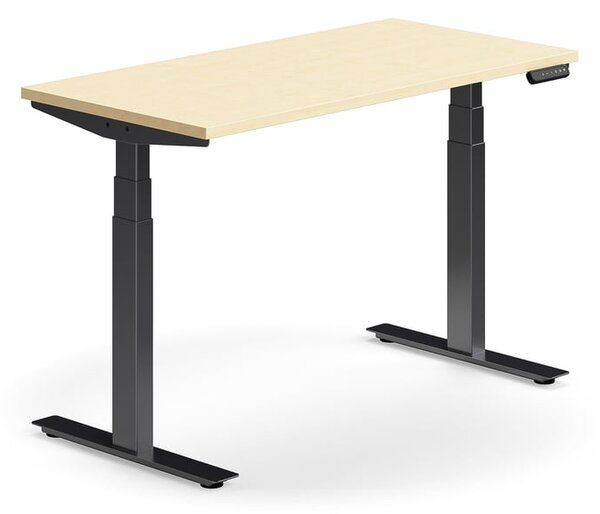 AJ Produkty Výškově nastavitelný stůl QBUS, 1200x600 mm, černá podnož, bříza