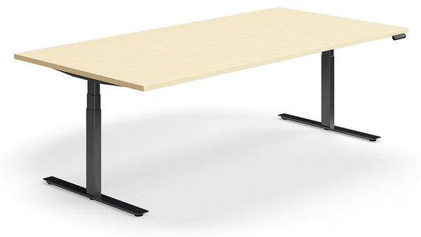 AJ Produkty Jednací stůl QBUS, výškově nastavitelný, obdélníkový, 2400x1200 mm, černá podnož, bříza