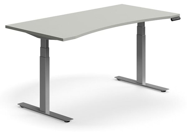 AJ Produkty Výškově nastavitelný stůl QBUS, vykrojený, 1600x800 mm, stříbrná podnož, světle šedá