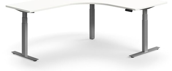 AJ Produkty Výškově nastavitelný stůl QBUS, rohový, 1600x2000 mm, stříbrná podnož, bílá