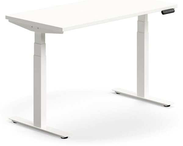 AJ Produkty Výškově nastavitelný stůl QBUS, 1200x600 mm, bílá podnož, bílá