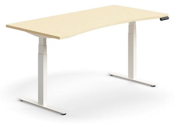 AJ Produkty Výškově nastavitelný stůl QBUS, vykrojený, 1600x800 mm, bílá podnož, bříza