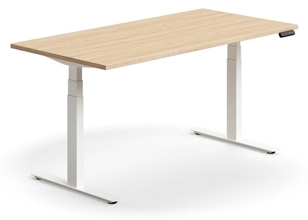 AJ Produkty Výškově nastavitelný stůl QBUS, 1600x800 mm, bílá podnož, dub