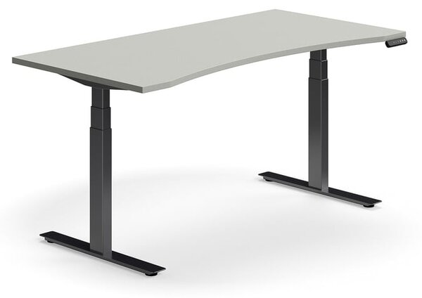 AJ Produkty Výškově nastavitelný stůl QBUS, vykrojený, 1600x800 mm, černá podnož, světle šedá