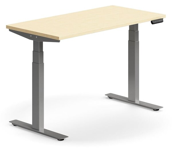 AJ Produkty Výškově nastavitelný stůl QBUS, 1200x600 mm, stříbrná podnož, bříza
