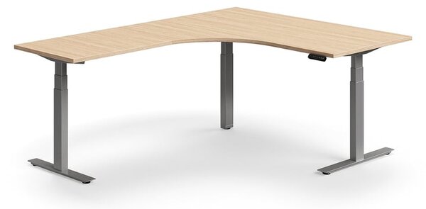 AJ Produkty Výškově nastavitelný stůl QBUS, rohový, 1600x2000 mm, stříbrná podnož, dub