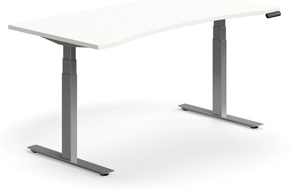 AJ Produkty Výškově nastavitelný stůl QBUS, vykrojený, 1600x800 mm, stříbrná podnož, bílá