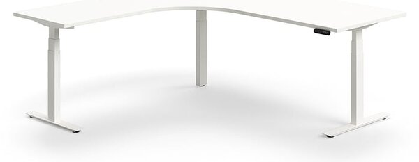 AJ Produkty Výškově nastavitelný stůl QBUS, rohový, 2000x2000 mm, bílá podnož, bílá