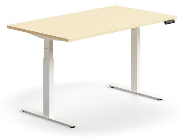 AJ Produkty Výškově nastavitelný stůl QBUS, 1400x800 mm, bílá podnož, bříza