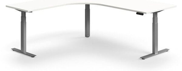 AJ Produkty Výškově nastavitelný stůl QBUS, rohový, 2000x2000 mm, stříbrná podnož, bílá