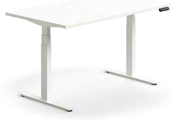 AJ Produkty Výškově nastavitelný stůl QBUS, 1400x800 mm, bílá podnož, bílá