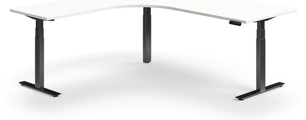 AJ Produkty Výškově nastavitelný stůl QBUS, rohový, 2000x2000 mm, černá podnož, bílá