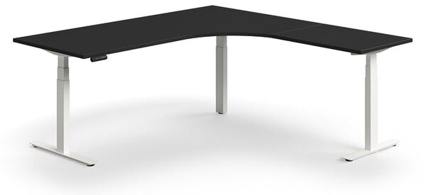 AJ Produkty Výškově nastavitelný stůl QBUS, rohový, 2000x2000 mm, bílá podnož, černá