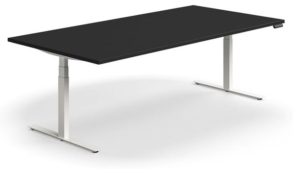 AJ Produkty Jednací stůl QBUS, výškově nastavitelný, 2400x1200 mm, obdélníkový, bílá podnož, černá