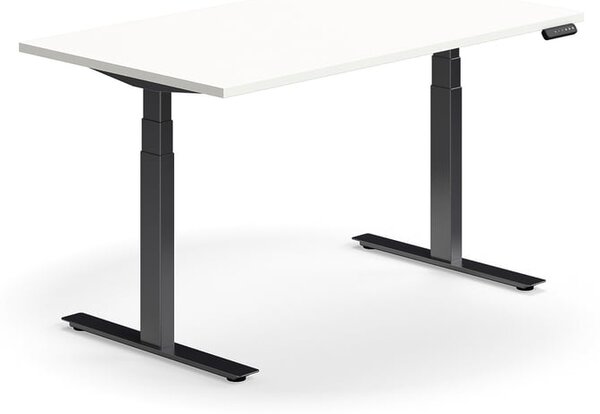 AJ Produkty Výškově nastavitelný stůl QBUS, 1400x800 mm, černá podnož, bílá