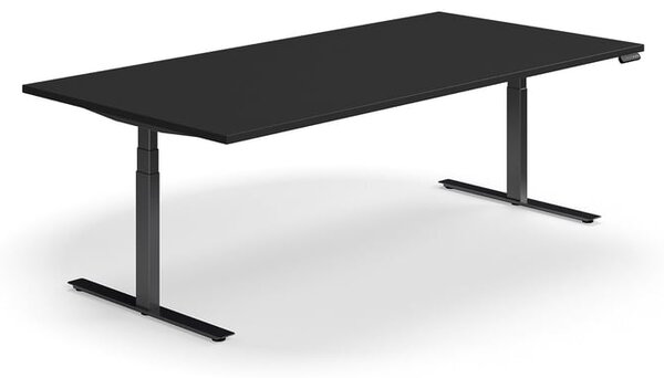 AJ Produkty Jednací stůl QBUS, výškově nastavitelný, 2400x1200 mm, obdélníkový, černá podnož, černá