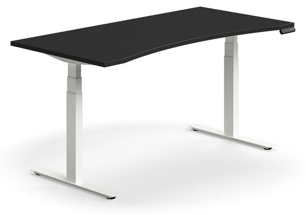 AJ Produkty Výškově nastavitelný stůl QBUS, vykrojený, 1600x800 mm, bílá podnož, černá
