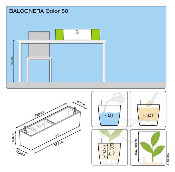 Samozavlažovací truhlík Balconera Color 80 cm, antracitová