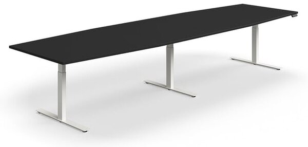 AJ Produkty Jednací stůl QBUS, výškově nastavitelný, 4000x1200 mm, tvar člunu, bílá podnož, černá