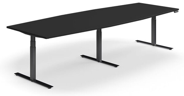 AJ Produkty Jednací stůl QBUS, výškově nastavitelný, 3200x1200 mm, tvar člunu, černá podnož, černá