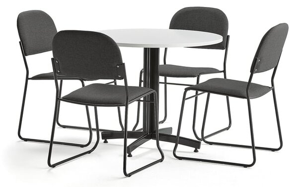 AJ Produkty Sestava SANNA + DAWSON, 1 stůl a 4 černé židle