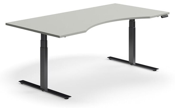 AJ Produkty Výškově nastavitelný stůl QBUS, vykrojený, 2000x1000 mm, černá podnož, světle šedá